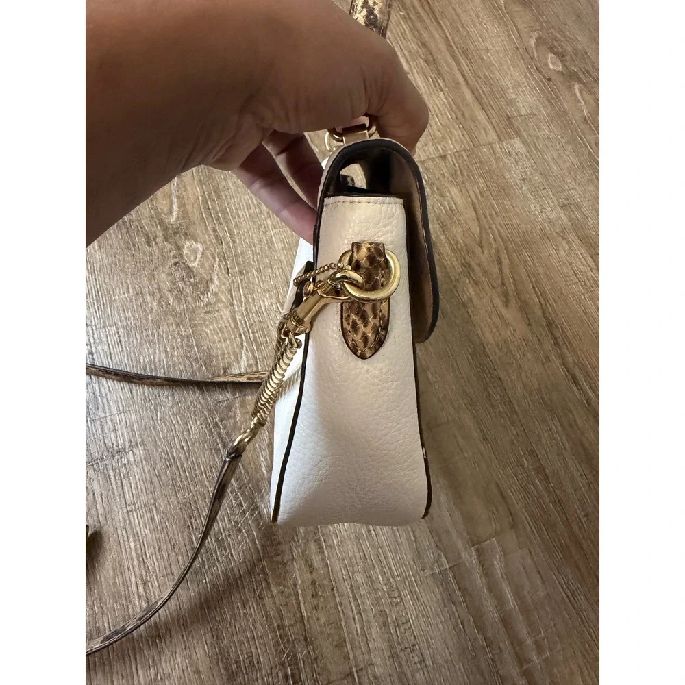 Coach Chalk White Pebbled Leather Top Handle Crossbody Bag Snakeskin Trim Gold